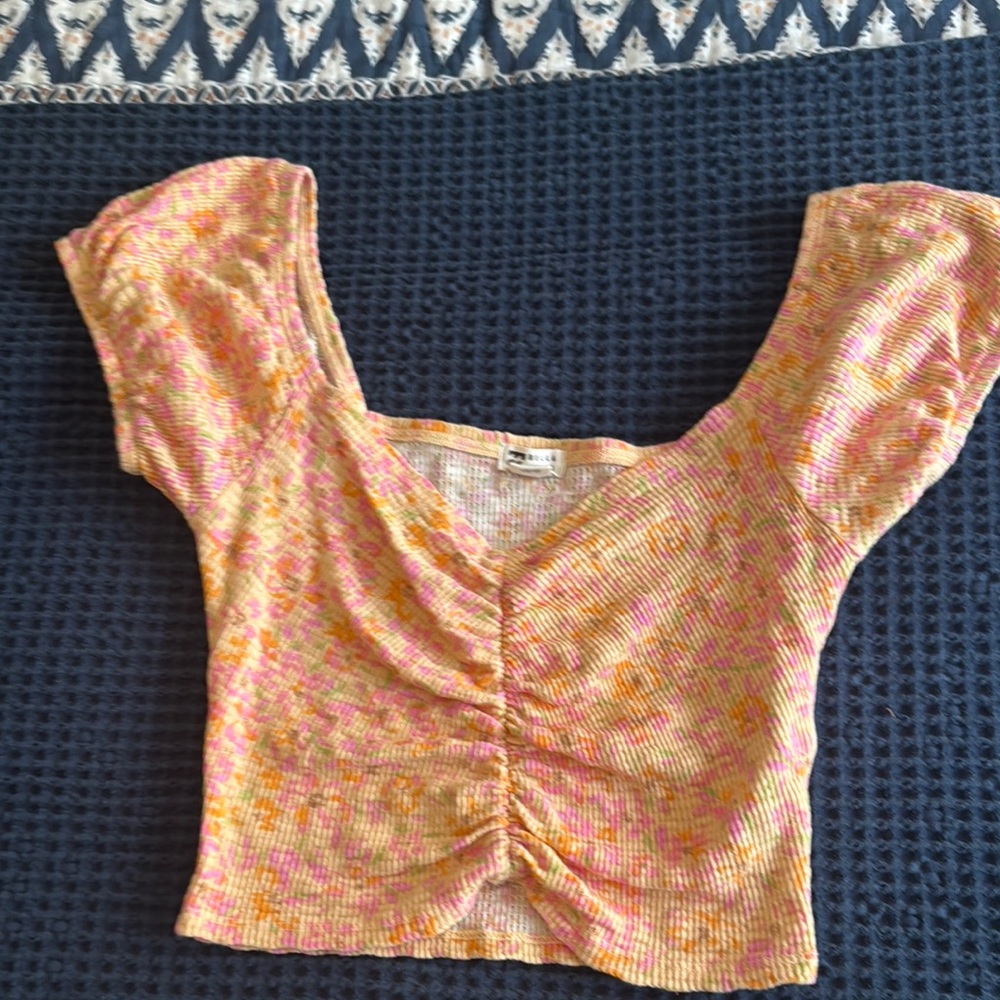 Billabong Orange Ruched Crop Blouse
